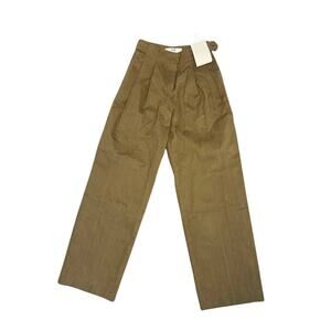 LVIR Khaki Green Pleated Trousers Small Straight Leg Zip Fly Stretch Pockets